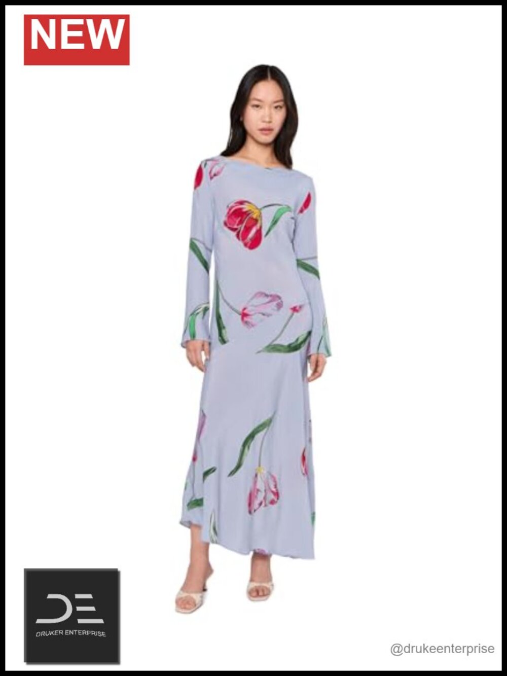Free People Zadie Diagonal Seam Midi Dress 100% Rayon Long Sleeve Floral Print